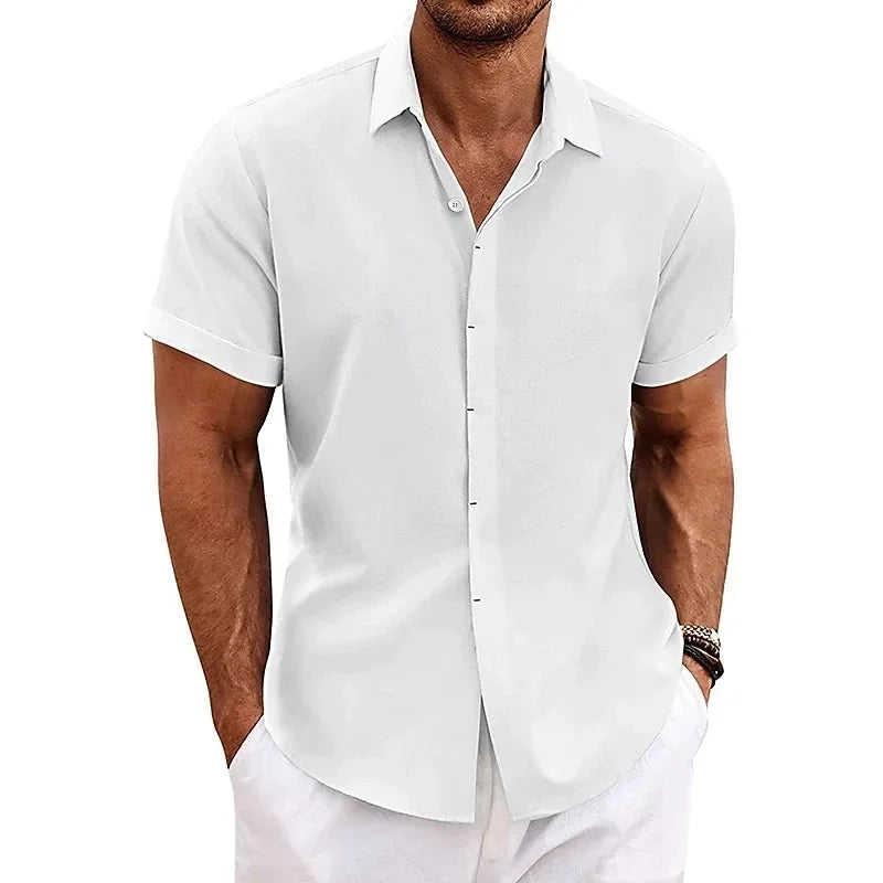 Optew Men's Summer Button-Down Shirt Textured Cotton-Linen Blend