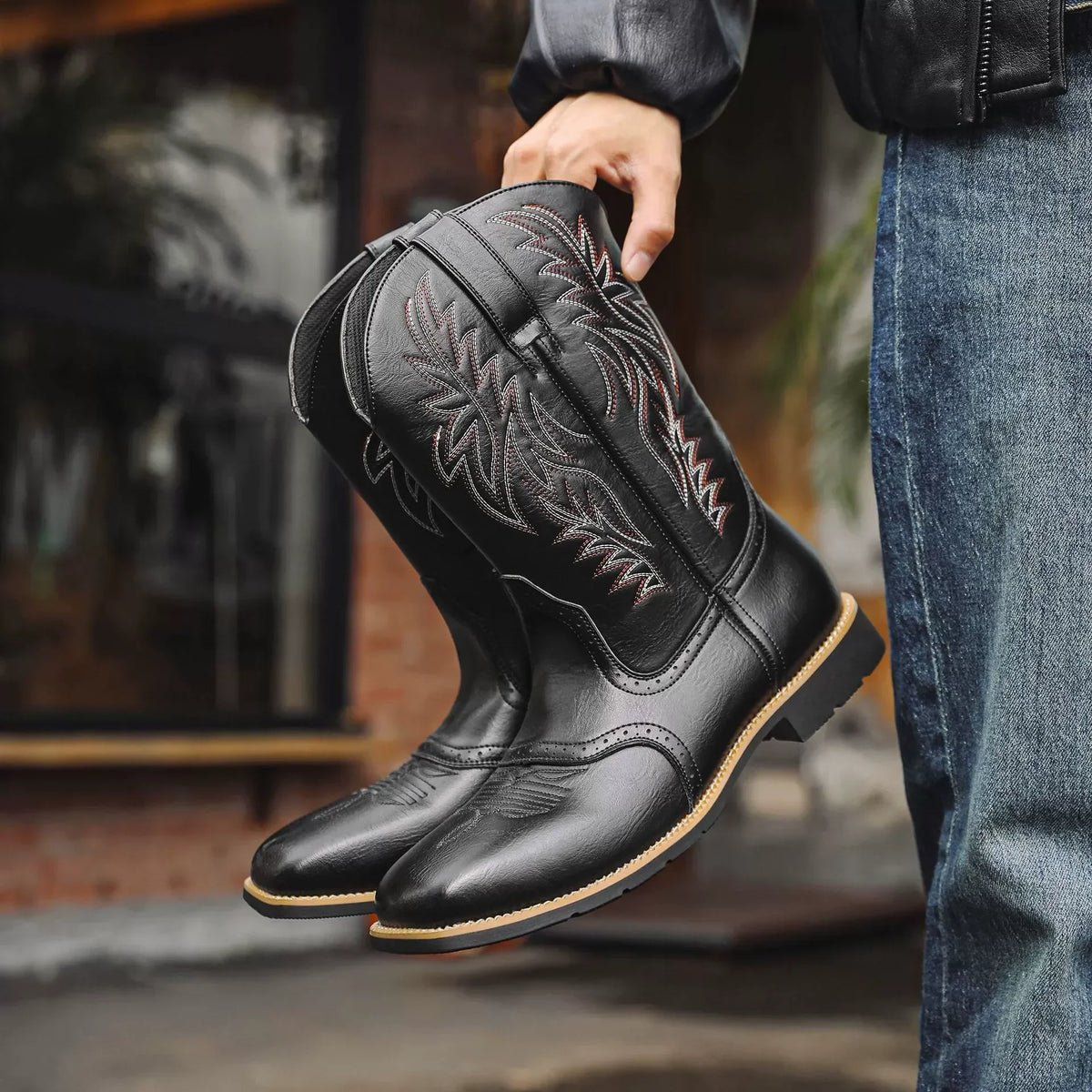 Optew Men’s Embroidered Mid-Calf Boots