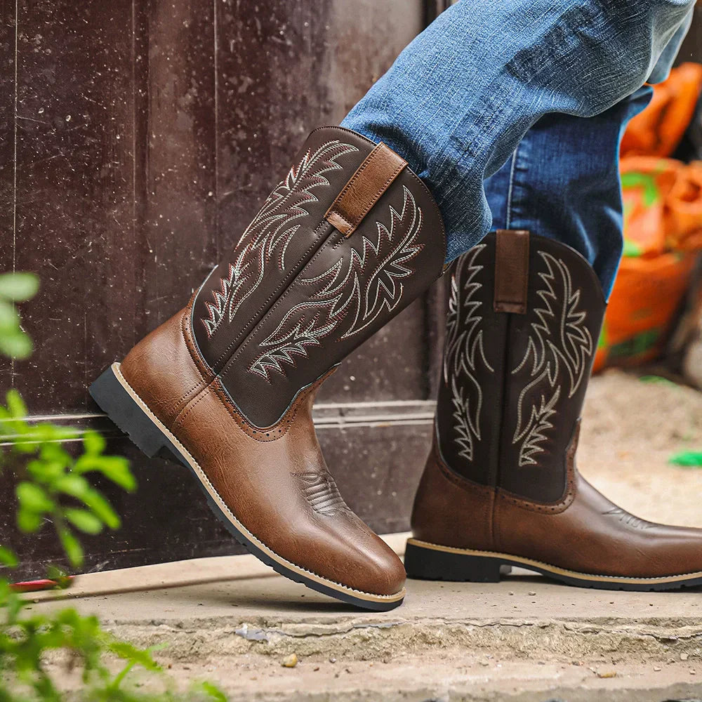 Optew Men’s Embroidered Mid-Calf Boots