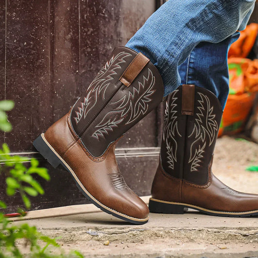 Optew Men’s Embroidered Mid-Calf Boots