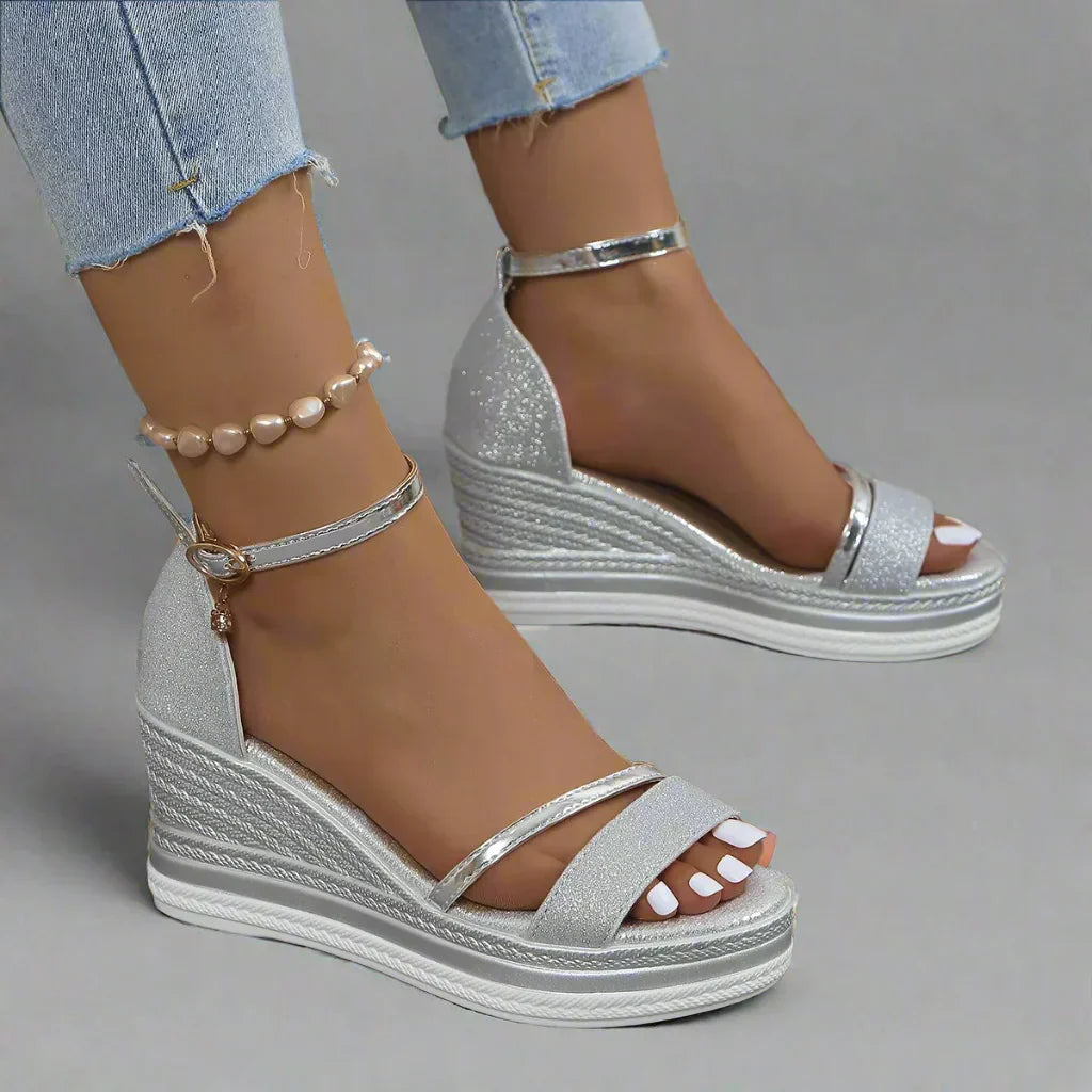 Optew Glitter Wedge Sandals Women's - Ankle Strap - Platform