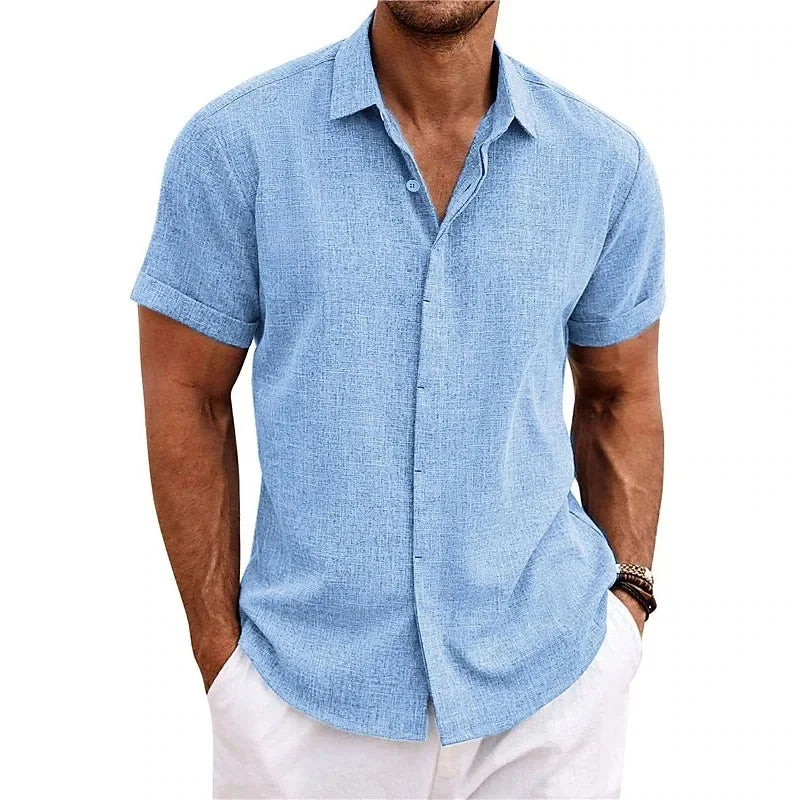 Optew Men's Summer Button-Down Shirt Textured Cotton-Linen Blend