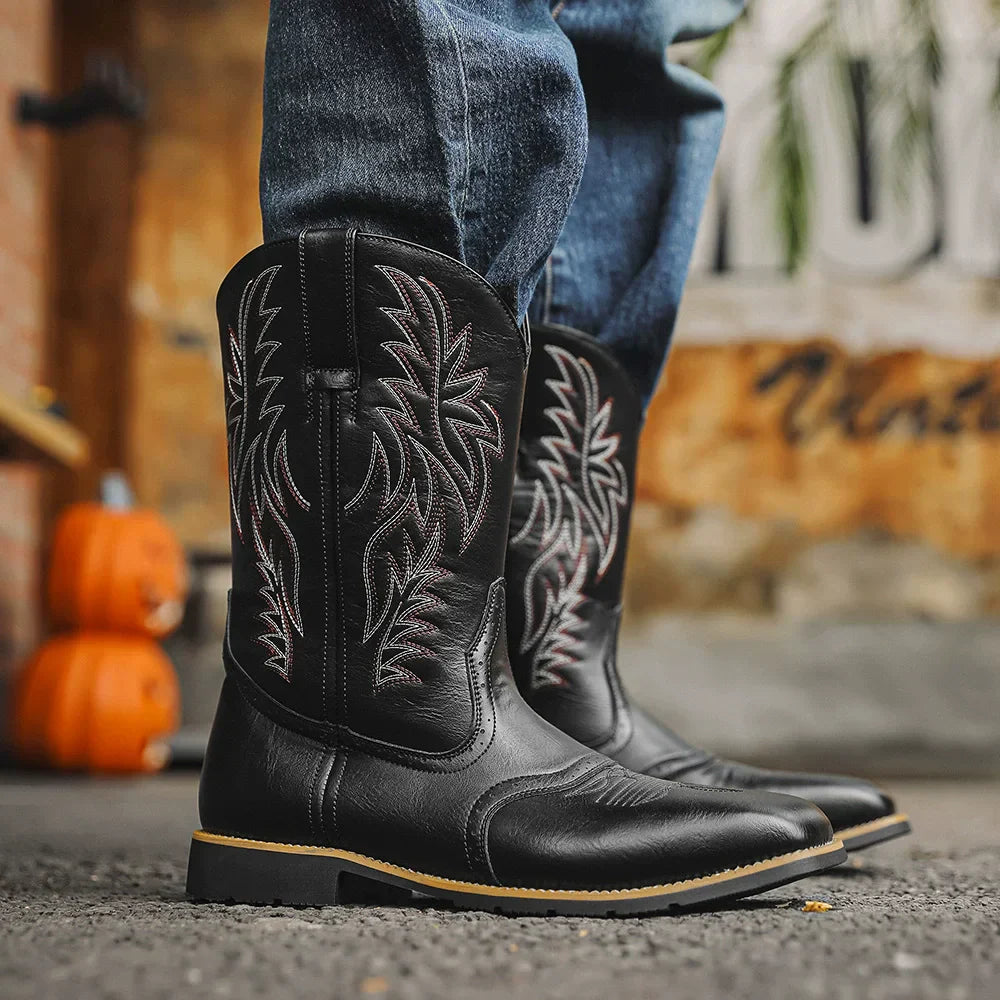 Optew Men’s Embroidered Mid-Calf Boots