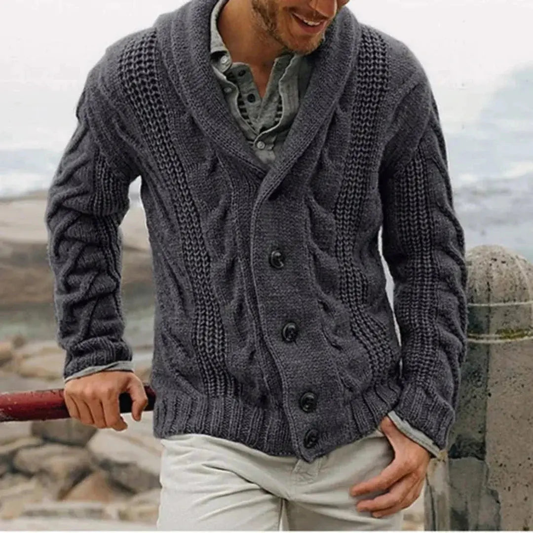 Optew Men’s Shawl Collar Cable Knit Jacket