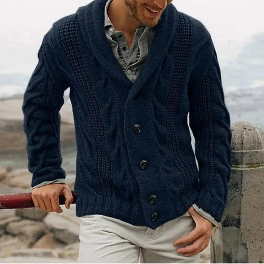 Optew Men’s Shawl Collar Cable Knit Jacket