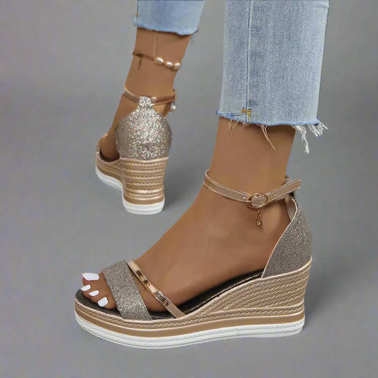 Optew Glitter Wedge Sandals Women's - Ankle Strap - Platform