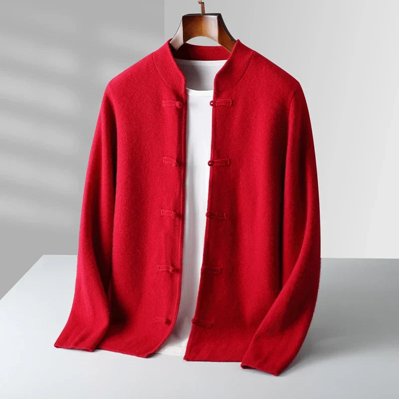 Optew Men’s Cashmere Stand Collar Cardigan