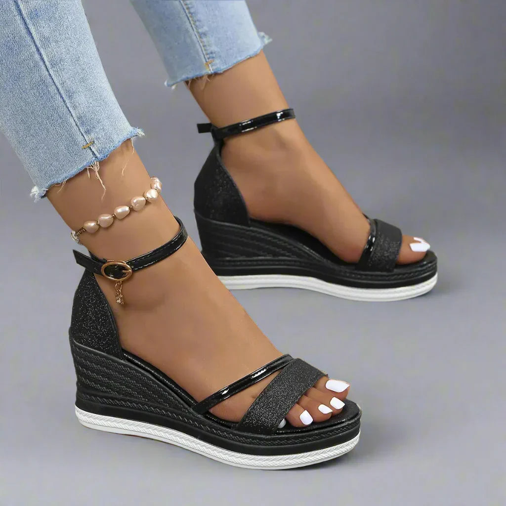 Optew Glitter Wedge Sandals Women's - Ankle Strap - Platform