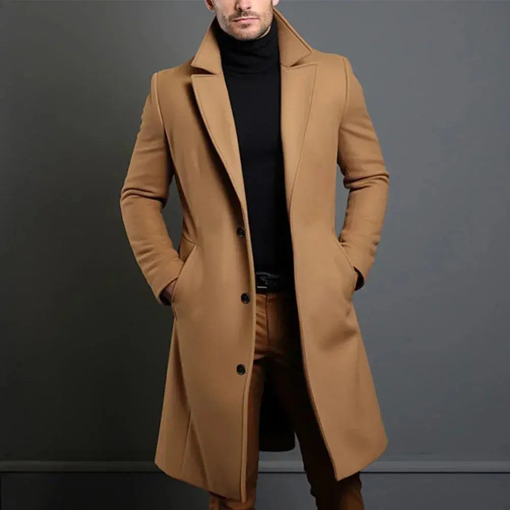 Optew Men's Tailored Wool Overcoat – Classic Long Winter Coat for Smart or Casual Wear