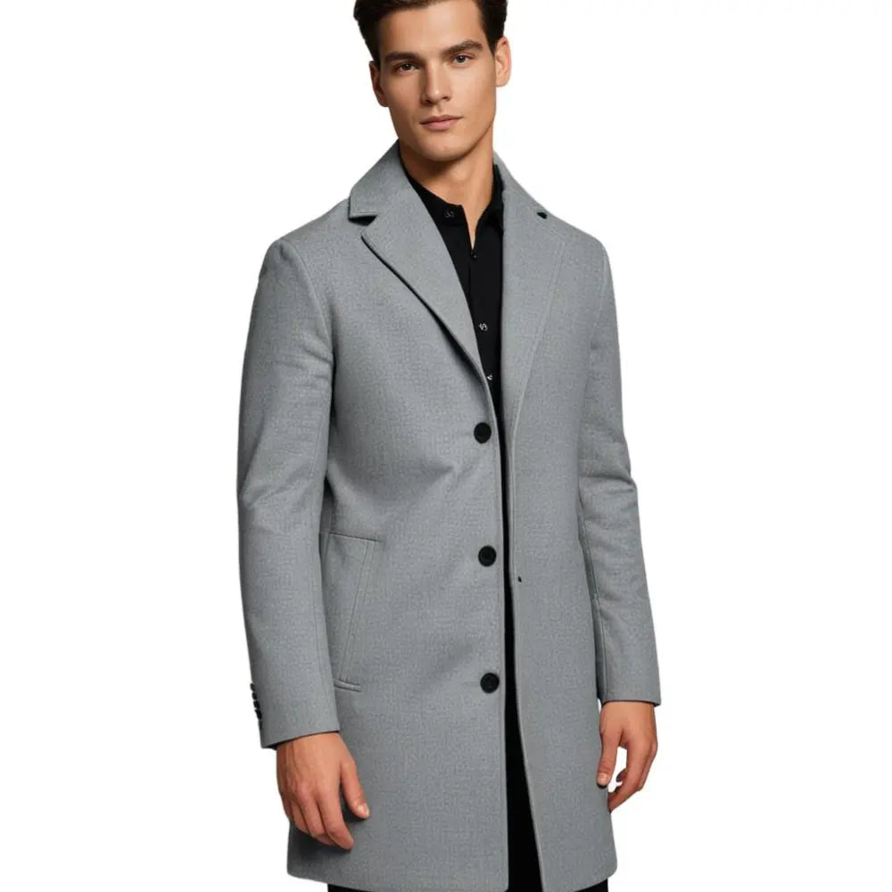 Optew Men's Tailored Wool Overcoat – Classic Long Winter Coat for Smart or Casual Wear