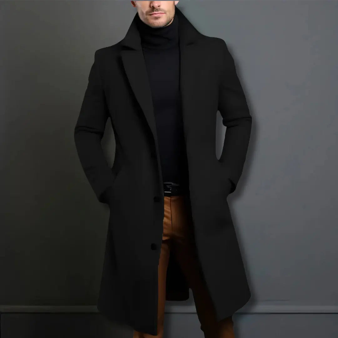 Optew Men's Tailored Wool Overcoat – Classic Long Winter Coat for Smart or Casual Wear