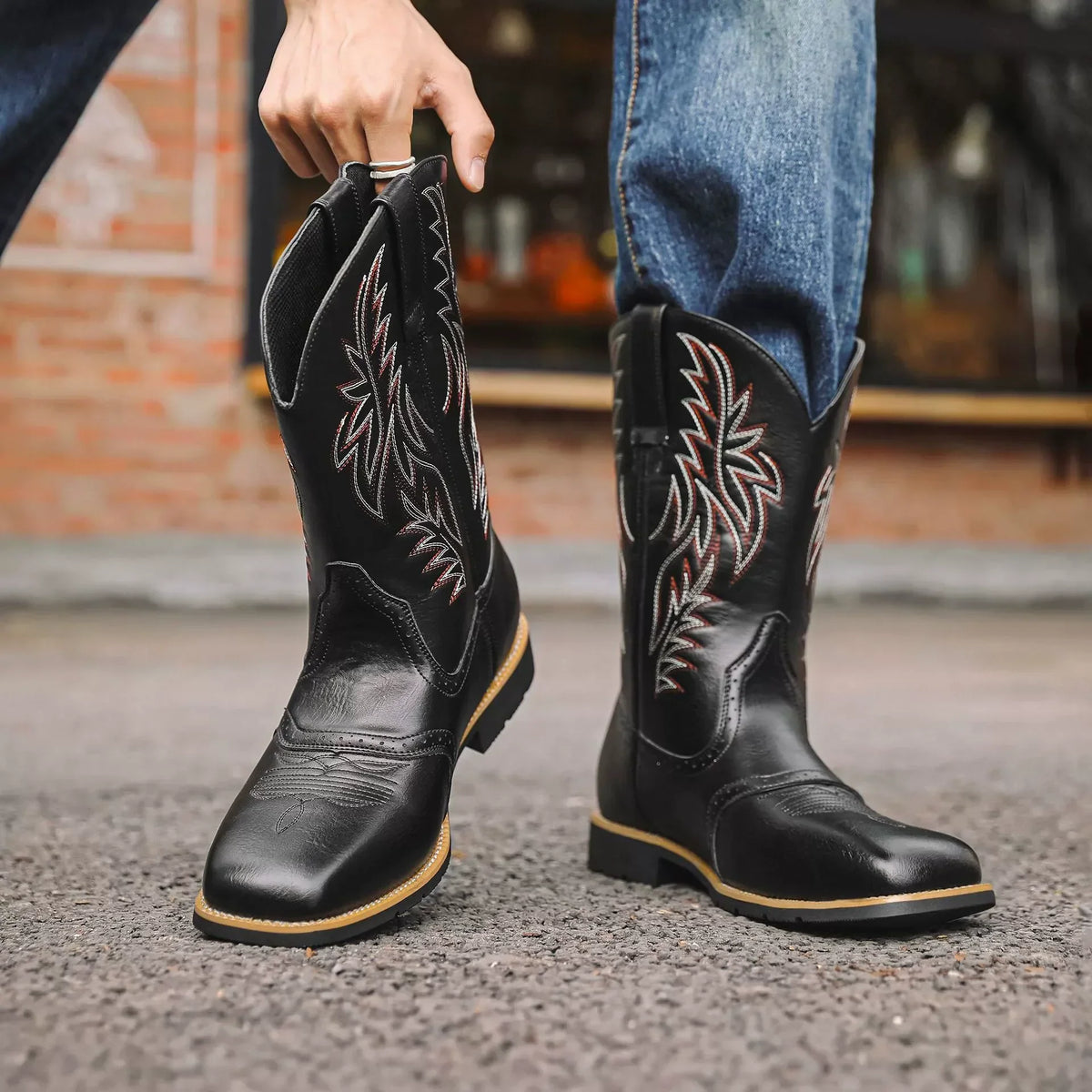 Optew Men’s Embroidered Mid-Calf Boots