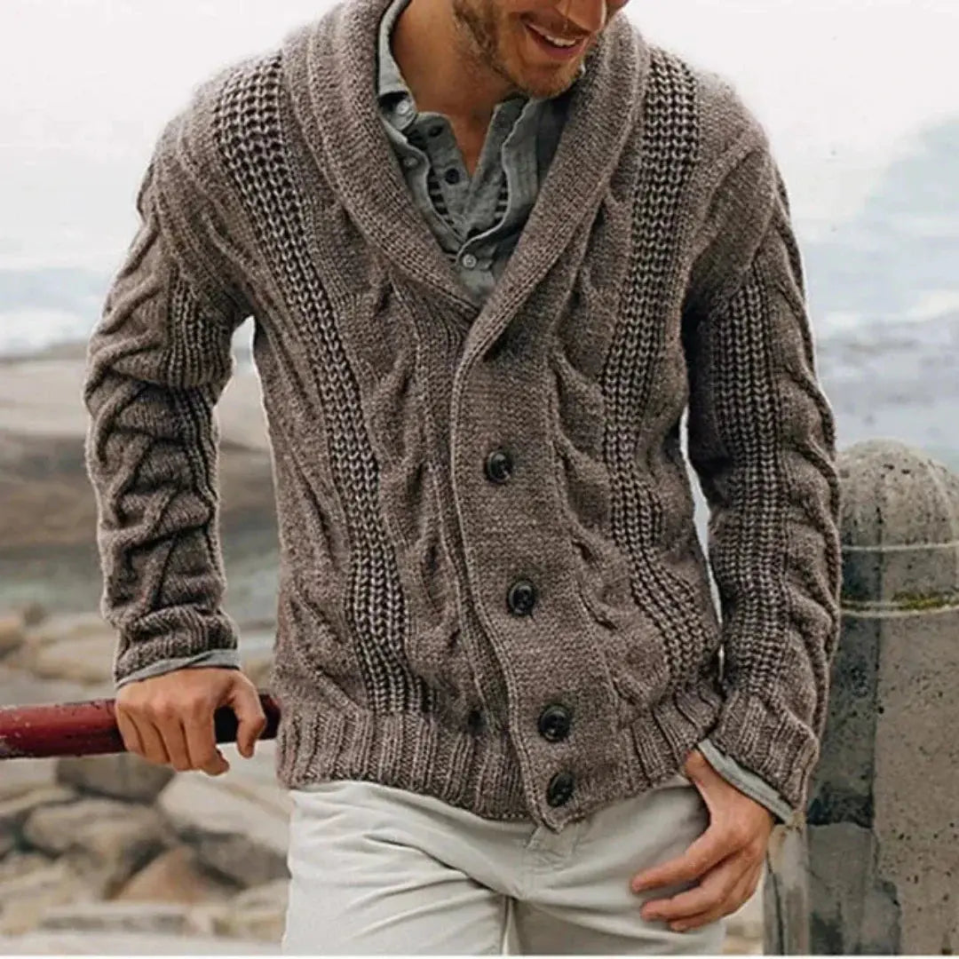 Optew Men’s Shawl Collar Cable Knit Jacket