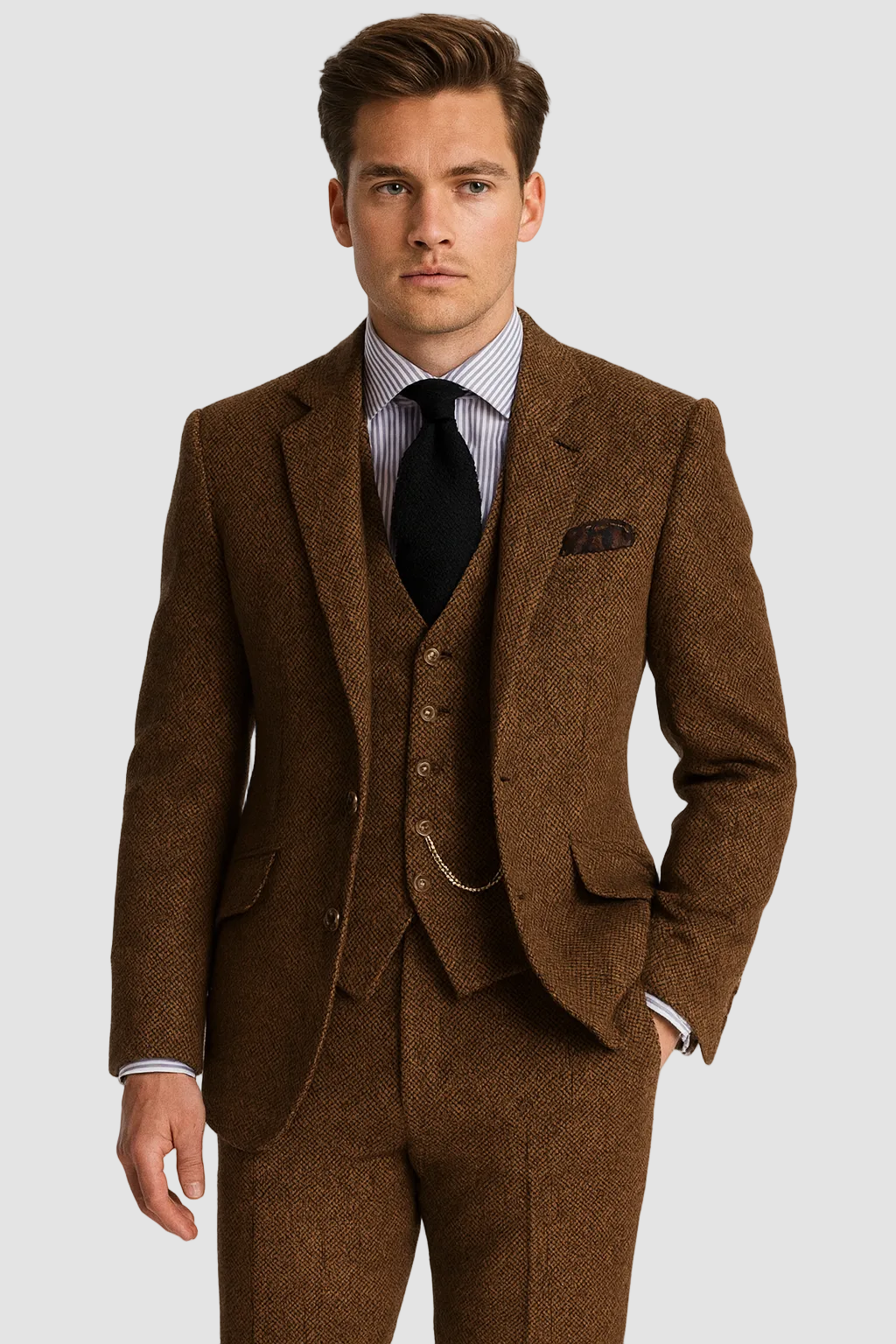 Optew Men Formal Three-Piece Suit Pocket Watch Chain Tweed