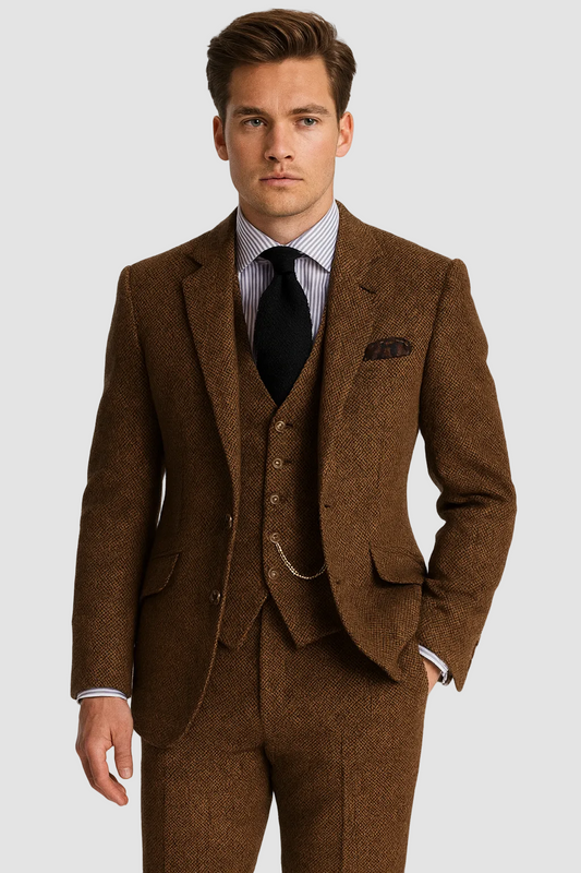 Optew Men Formal Three-Piece Suit Pocket Watch Chain Tweed