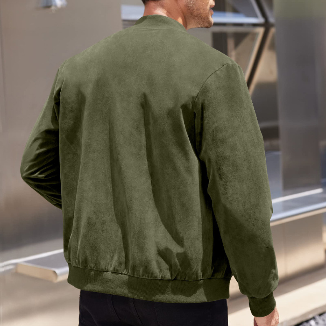 Optew Men’s Faux Suede Bomber Jacket