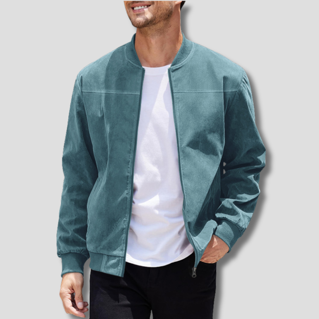Optew Men’s Faux Suede Bomber Jacket