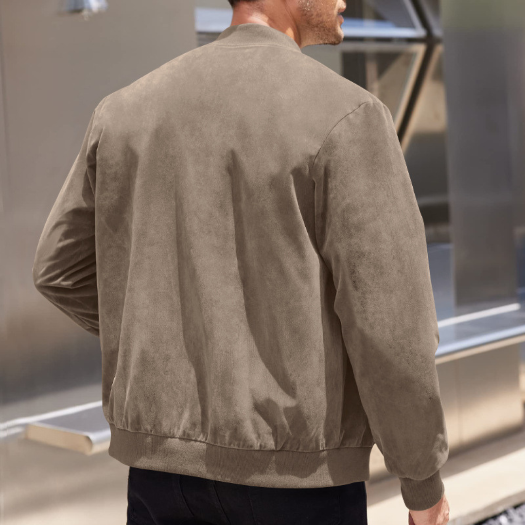 Optew Men’s Faux Suede Bomber Jacket
