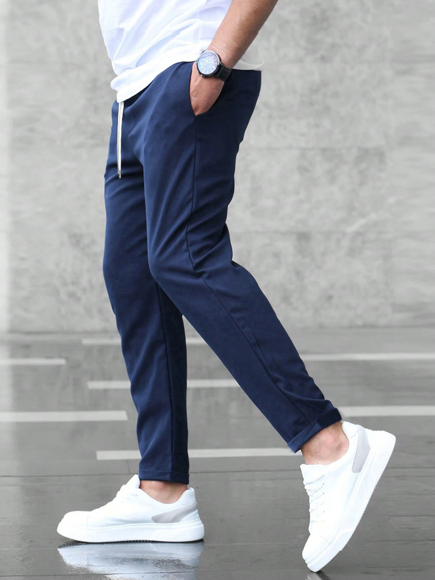 Optew Men Everyday Slim Fit Trousers Drawstring Waist