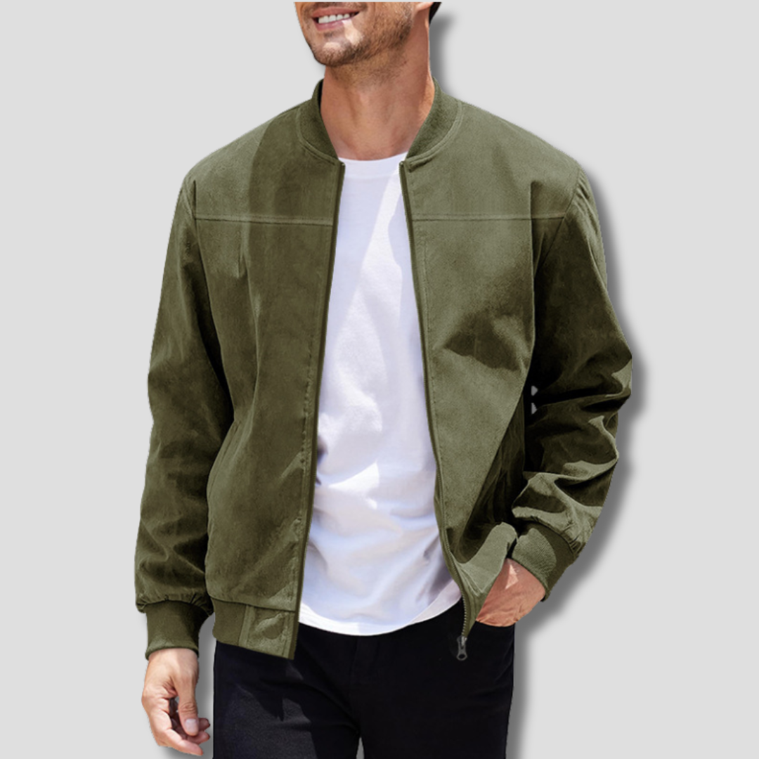 Optew Men’s Faux Suede Bomber Jacket
