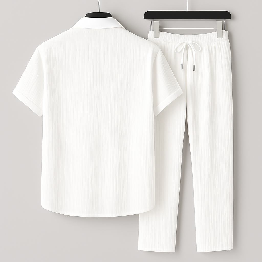 Optew Men Summer Two-Piece Set Pleated Synthetic
