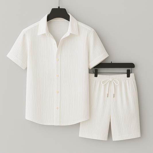 Optew Men Summer Matching Set Textured Crinkle Cotton-Linen