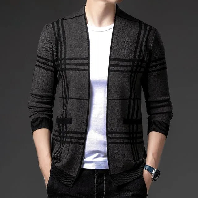 Optew Men’s Grid Open-Front Cardigan