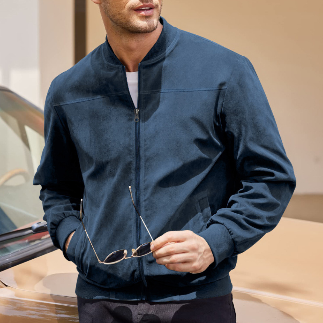 Optew Men’s Faux Suede Bomber Jacket