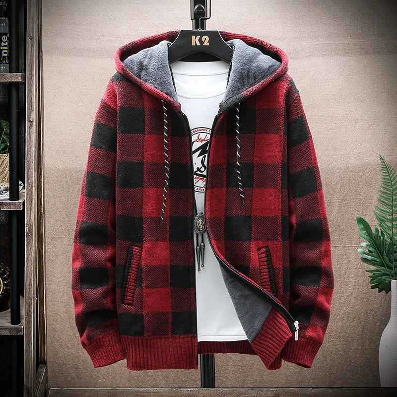 Optew Men’s Checkered Flannel Zip Hoodie