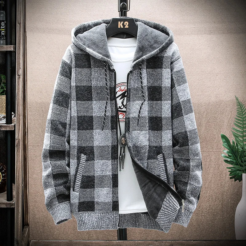 Optew Men’s Checkered Flannel Zip Hoodie