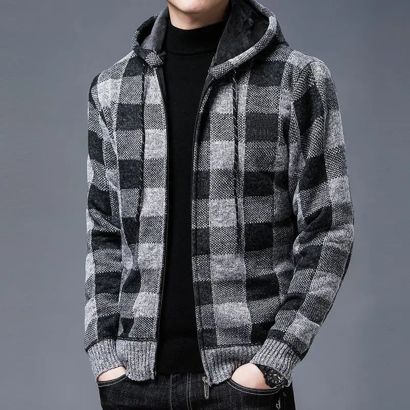 Optew Men’s Checkered Flannel Zip Hoodie