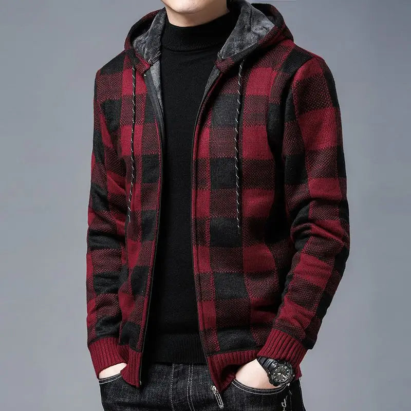 Optew Men’s Checkered Flannel Zip Hoodie