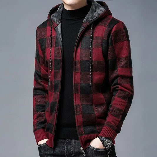 Optew Men’s Checkered Flannel Zip Hoodie