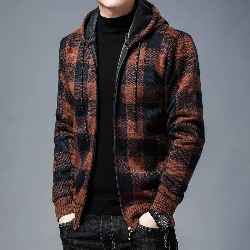 Optew Men’s Checkered Flannel Zip Hoodie