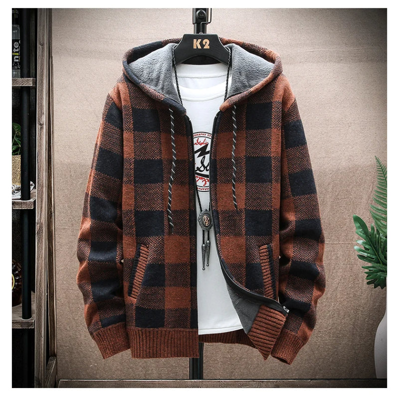 Optew Men’s Checkered Flannel Zip Hoodie
