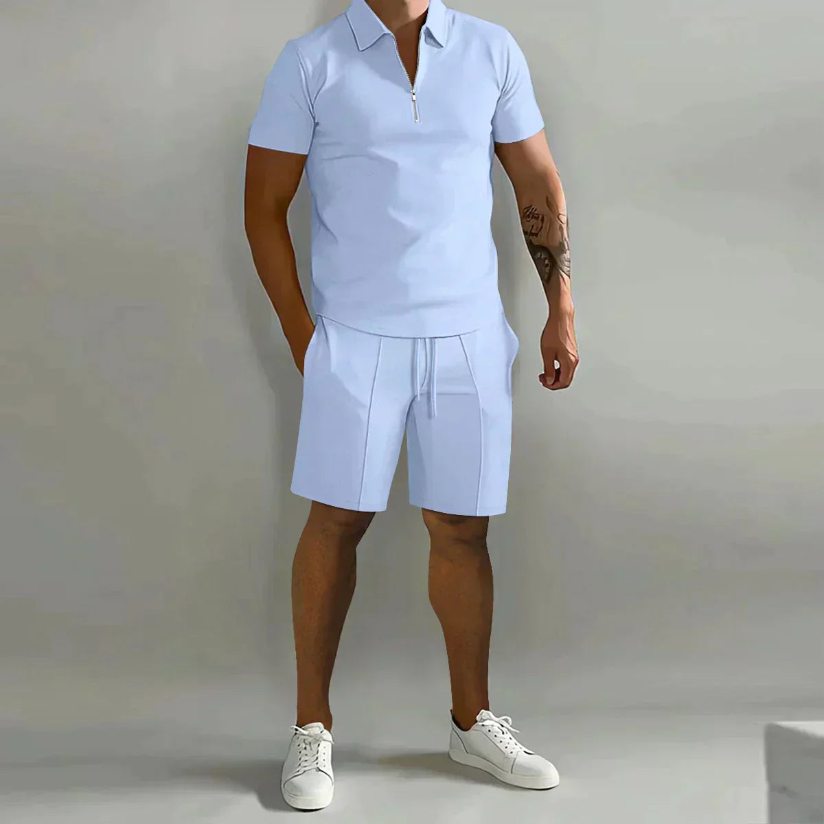 Optew Men’s Zip Polo and Shorts Set