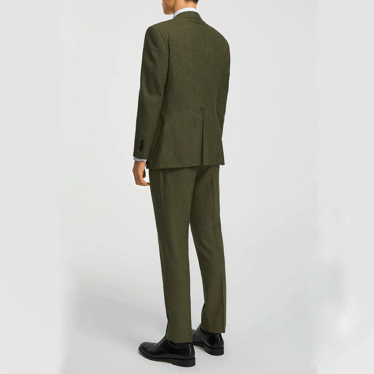 Optew Men's Wedding Three-Piece Suit Olive Green Wool Blend