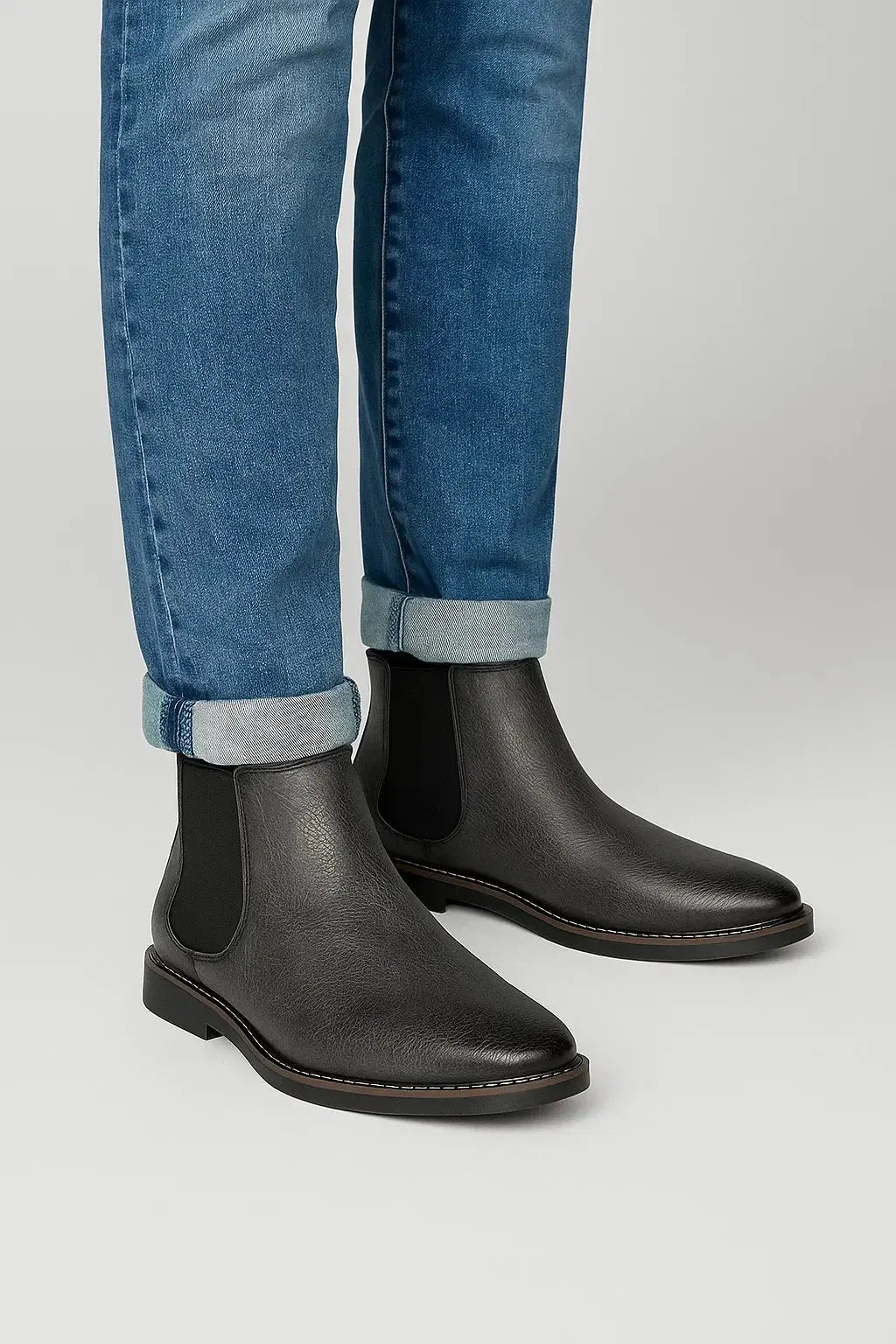 Optew Men's Chelsea Boots Synthetic Leather Retro Slip-On Comfortable Fashion
