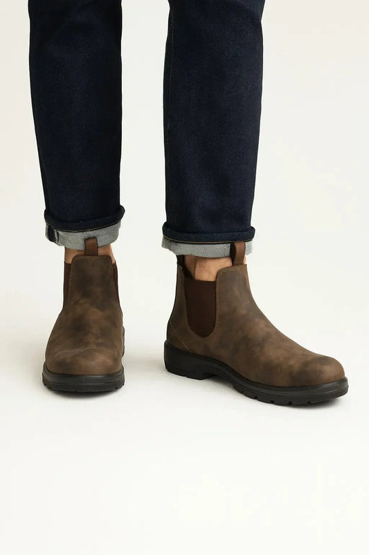 Optew Men's Chelsea Boots Pu Leather Ankle Length with Elastic Panels