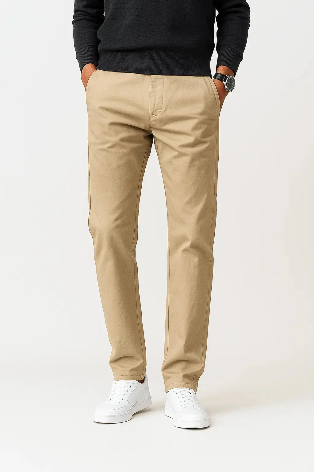 Optew Men's Chino Pants Khaki Cotton Stretch Straight Fit