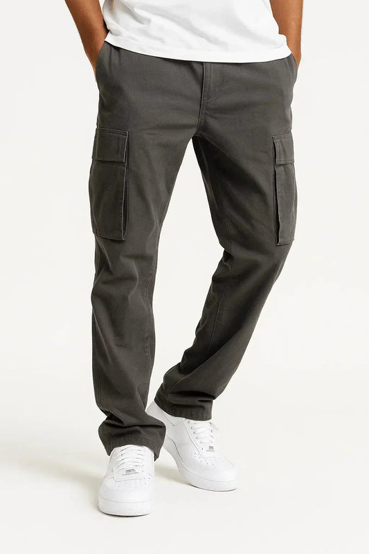 Optew Men's Overalls Cotton Loose Fit Tactical Pants with Elastic Waist