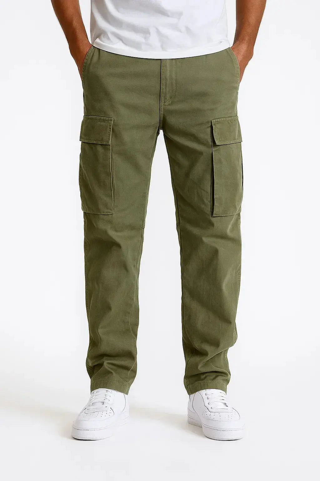 Optew Men's Overalls Cotton Loose Fit Tactical Pants with Elastic Waist