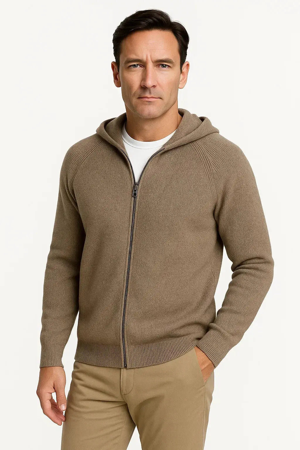 Optew Men's Cardigan Merino Wool Hooded Thick Knit Jacket