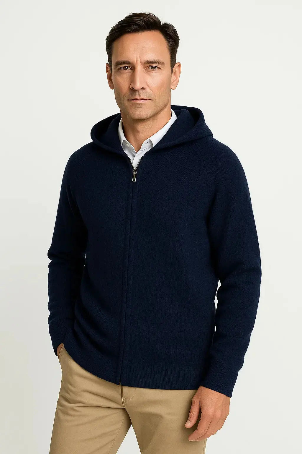 Optew Men's Cardigan Merino Wool Hooded Thick Knit Jacket