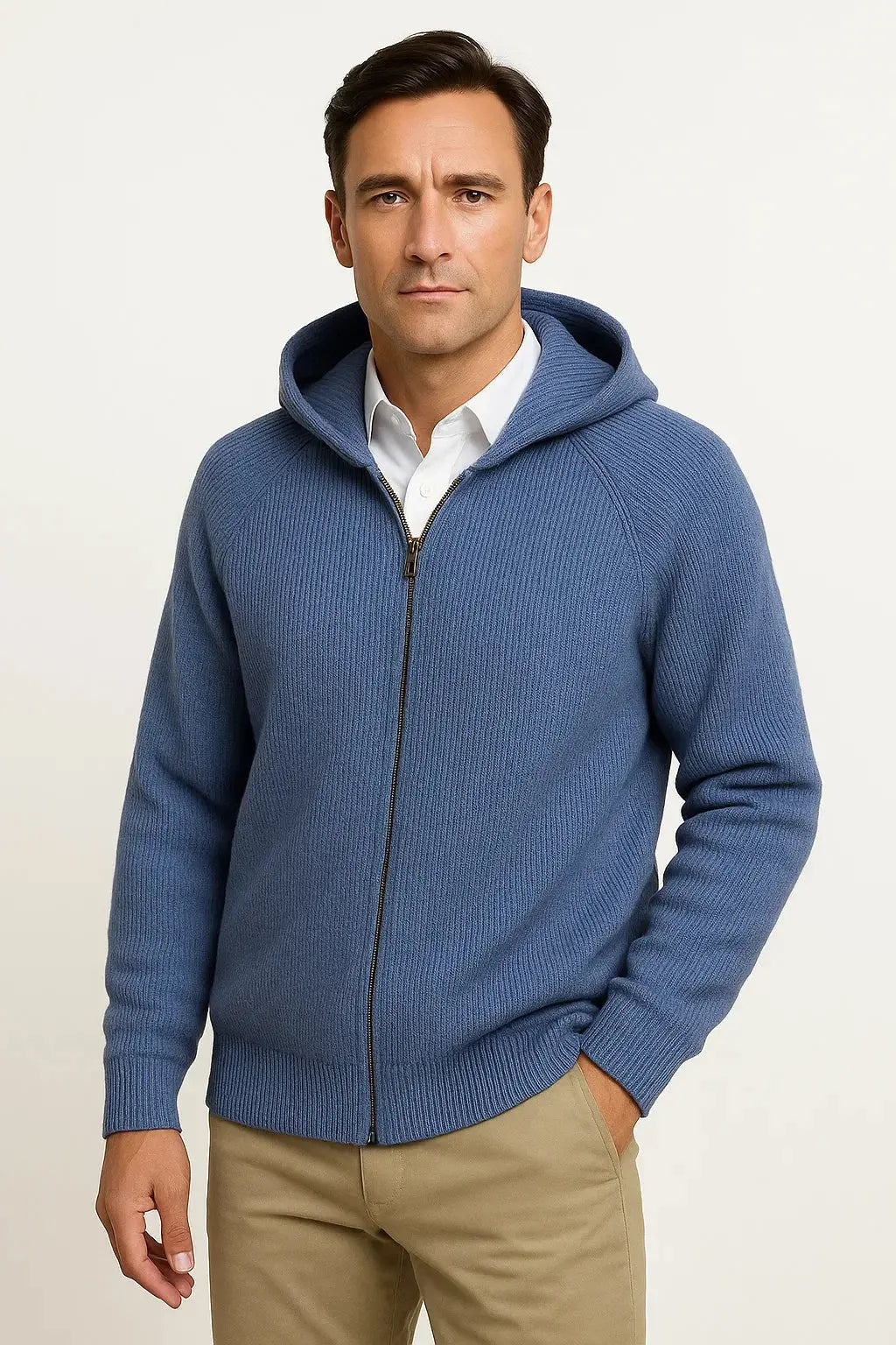 Optew Men's Cardigan Merino Wool Hooded Thick Knit Jacket