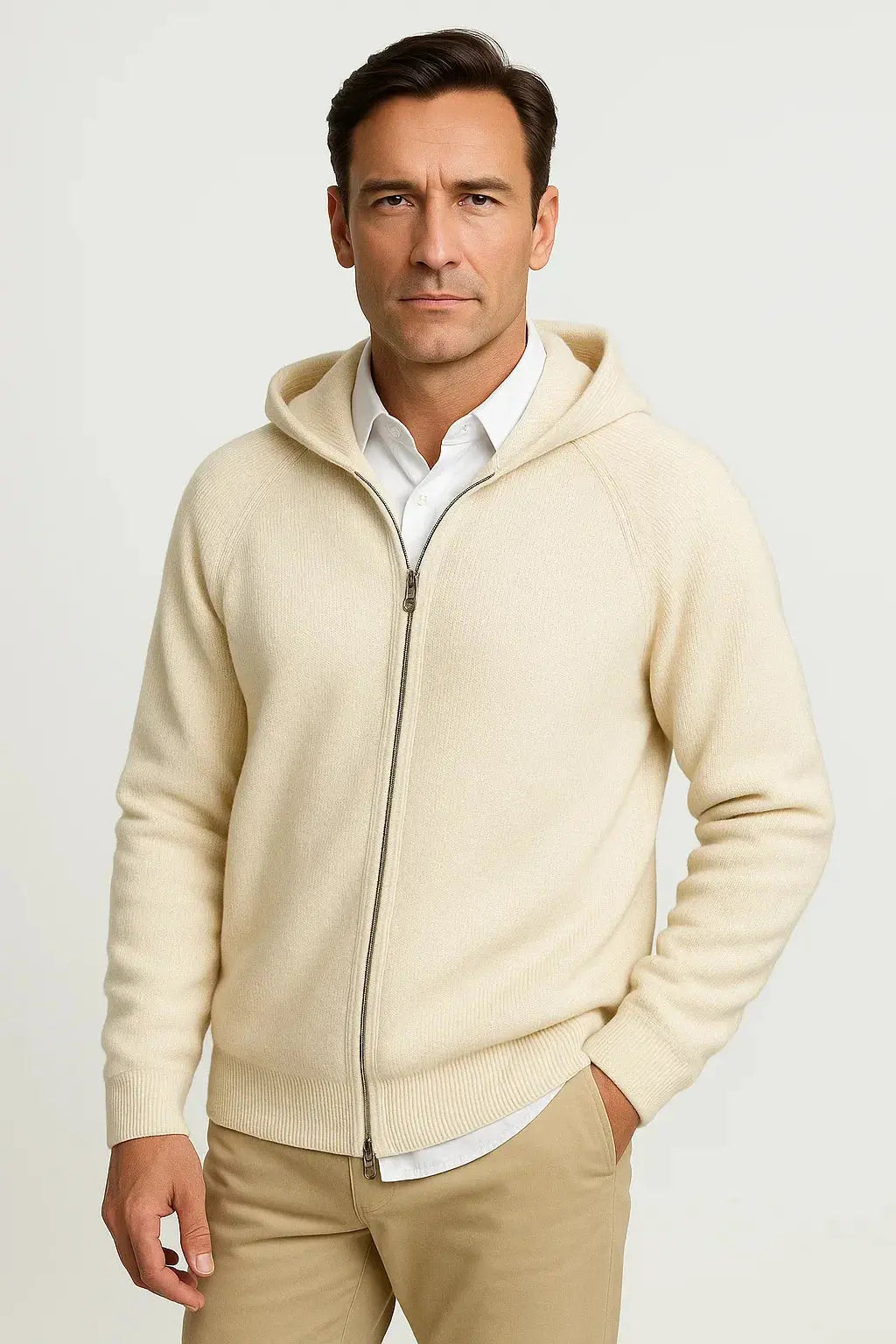 Optew Men's Cardigan Merino Wool Hooded Thick Knit Jacket