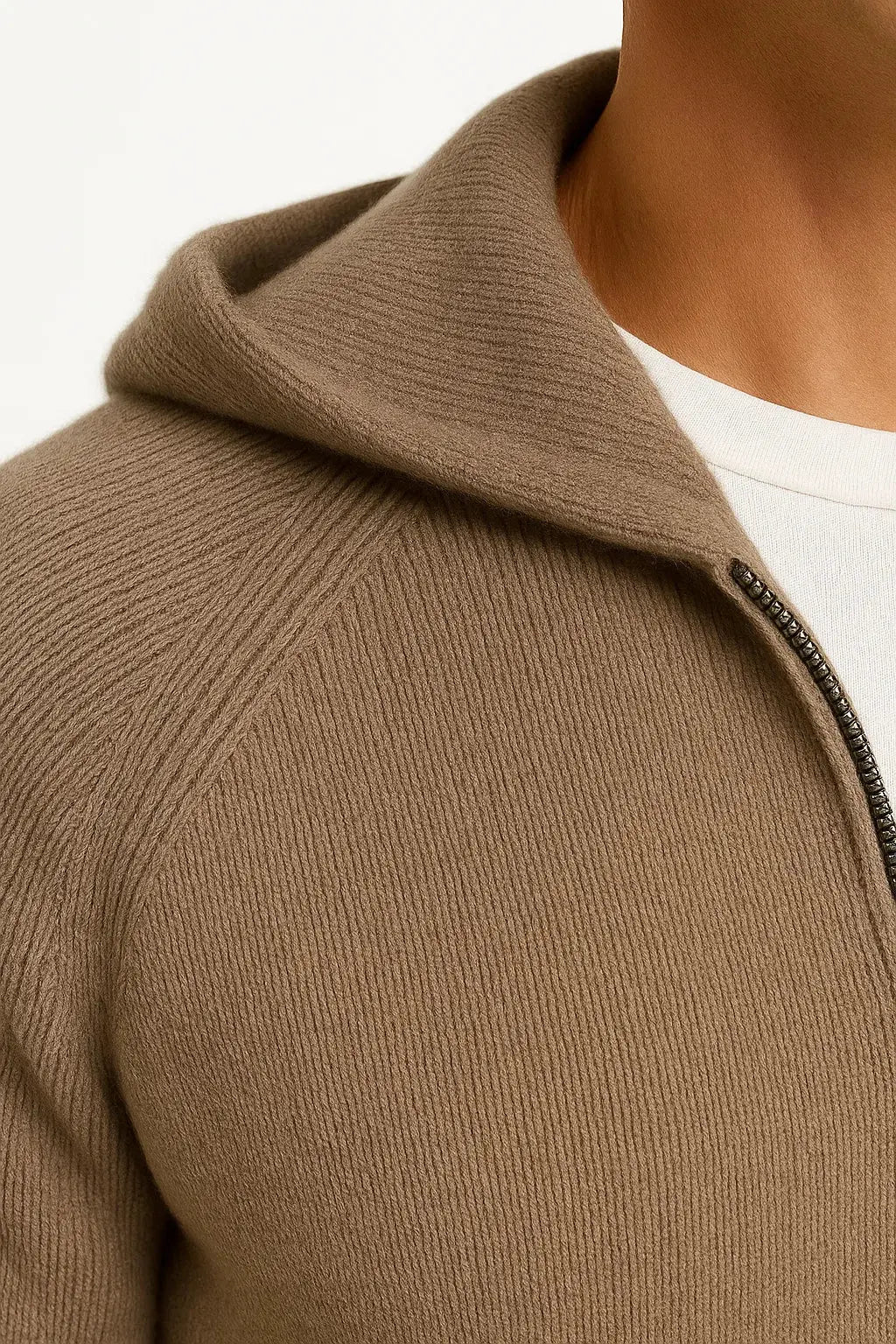 Optew Men's Cardigan Merino Wool Hooded Thick Knit Jacket