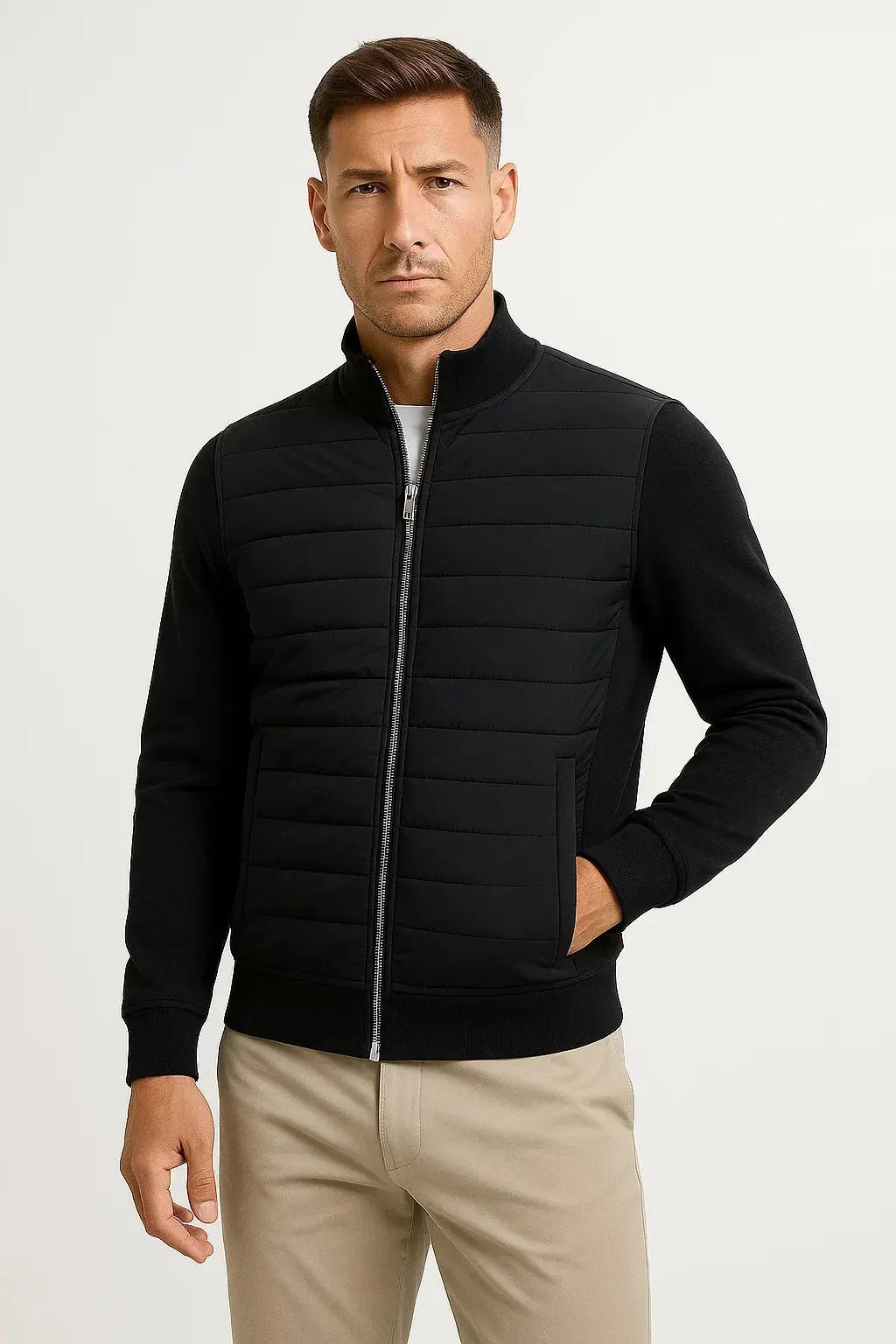 Optew Men's Jacket Hybrid Quilted Knitted Sleeves Polyester Cotton