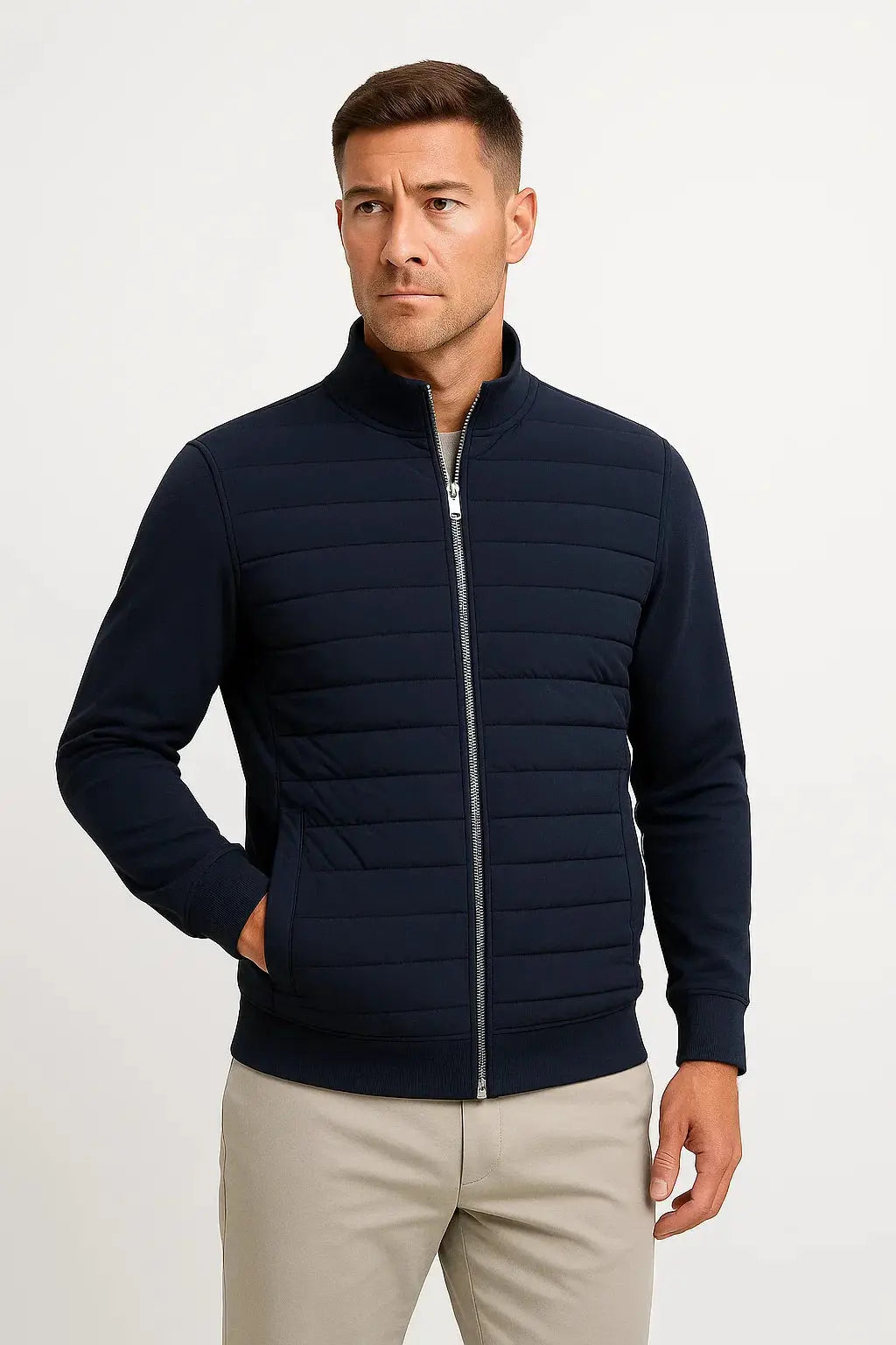 Optew Men's Jacket Hybrid Quilted Knitted Sleeves Polyester Cotton