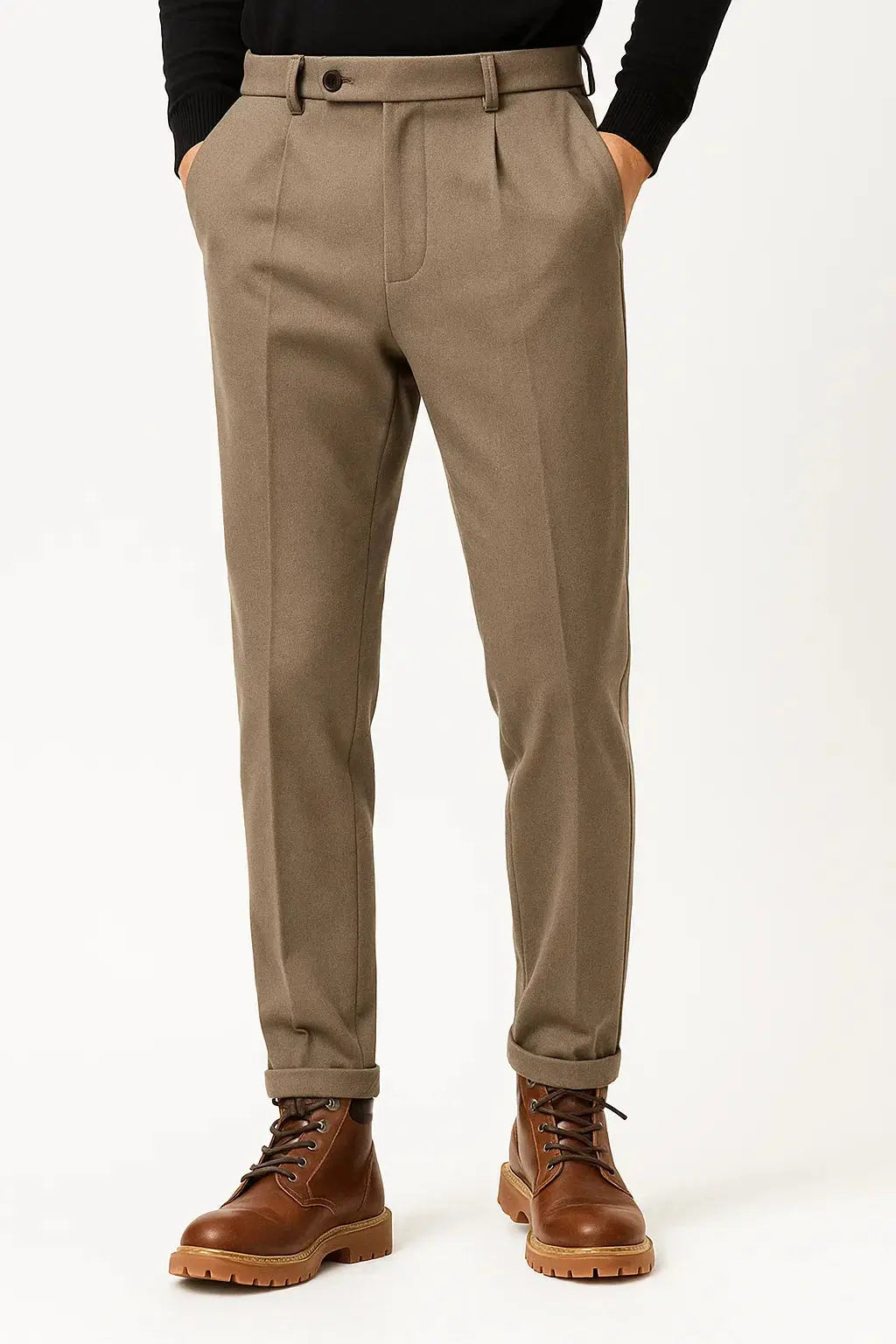 Optew Men's Trousers Wool Blend Structured Fit Slim Tapered Leg